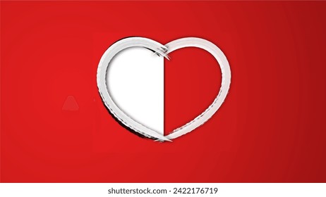 white line heart shape valentines day festival. on the red background.
