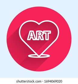 White line Heart with text art icon isolated with long shadow. Red circle button. Vector Illustration