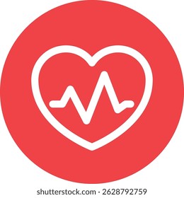 White Line Heartbeat Icon on Red Circular Background