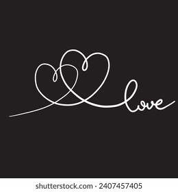White line hearts with love written on black background