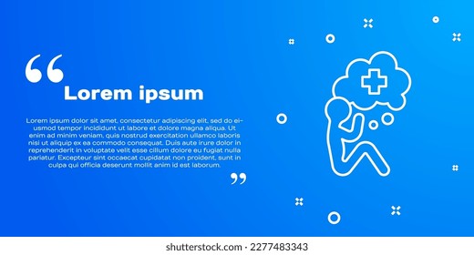 White line Helping hand icon isolated on blue background.  Vector