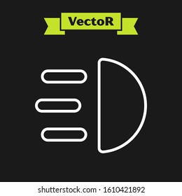 White line High beam icon isolated on black background. Car headlight.  Vector Illustration