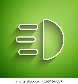 White line High beam icon isolated on green background. Car headlight.  Vector Illustration