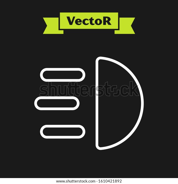 White line High beam icon isolated on\
black background. Car headlight.  Vector\
Illustration