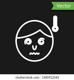 White line High human body temperature or get fever icon isolated on black background. Disease, cold, flu symptom.  Vector Illustration