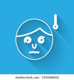 White line High human body temperature or get fever icon isolated with long shadow. Disease, cold, flu symptom.  Vector Illustration
