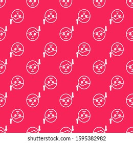 White line High human body temperature or get fever icon isolated seamless pattern on red background. Disease, cold, flu symptom.  Vector Illustration