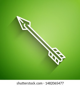 White line Hipster arrow icon isolated on green background.  Vector Illustration