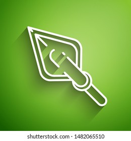White line Hipster arrow tip icon isolated on green background.  Vector Illustration