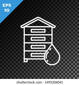 White line Hive for bees icon isolated on transparent dark background. Beehive symbol. Apiary and beekeeping. Sweet natural food.  Vector Illustration