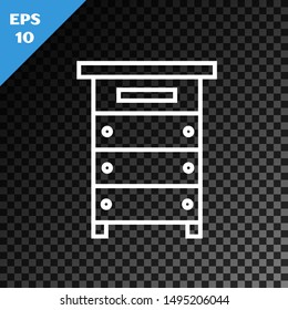 White line Hive for bees icon isolated on transparent dark background. Beehive symbol. Apiary and beekeeping. Sweet natural food.  Vector Illustration