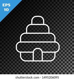 White line Hive for bees icon isolated on transparent dark background. Beehive symbol. Apiary and beekeeping. Sweet natural food.  Vector Illustration