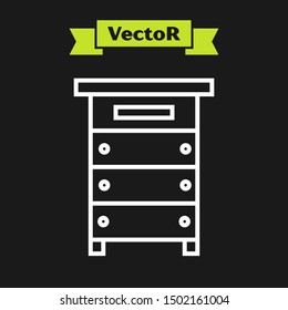 White line Hive for bees icon isolated on black background. Beehive symbol. Apiary and beekeeping. Sweet natural food.  Vector Illustration