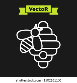 White line Hive for bees icon isolated on black background. Beehive symbol. Apiary and beekeeping. Sweet natural food.  Vector Illustration