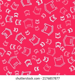 White line Hive for bees icon isolated seamless pattern on red background. Beehive symbol. Apiary and beekeeping. Sweet natural food.  Vector