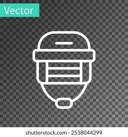 Icono de casco de hockey de línea blanca aislado sobre fondo transparente.  Vector