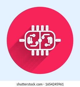 White line Hockey table icon isolated with long shadow. Red circle button. Vector Illustration
