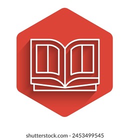 White line Holy bible book icon isolated with long shadow. Red hexagon button. Vector Illustration