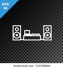 White line Home stereo with two speaker s icon isolated on transparent dark background. Music system.  Vector Illustration