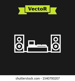 White line Home stereo with two speaker s icon isolated on black background. Music system.  Vector Illustration