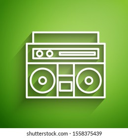 White line Home stereo with two speakers icon isolated on green background. Music system.  Vector Illustration