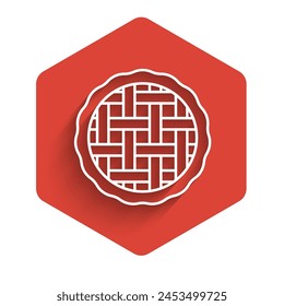 White line Homemade pie icon isolated with long shadow. Red hexagon button. Vector
