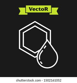 White line Honeycomb icon isolated on black background. Honey cells symbol. Sweet natural food.  Vector Illustration