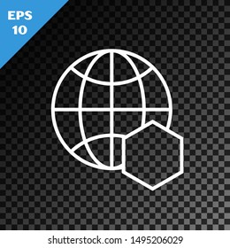 White line Honeycomb map of the world icon isolated on transparent dark background. World bee day. Concept ecological event.  Vector Illustration