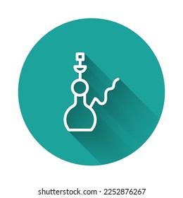 White line Hookah icon isolated with long shadow. Green circle button. Vector