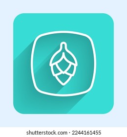 White line Hop icon isolated with long shadow background. Green square button. Vector