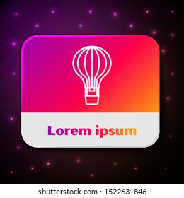 White line Hot air balloon icon isolated on black background. Air transport for travel. Rectangle color button. Vector Illustration