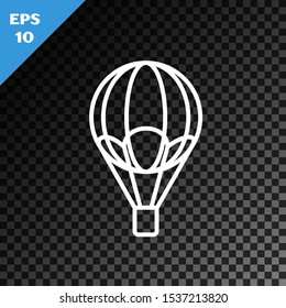 White line Hot air balloon icon isolated on transparent dark background. Air transport for travel.  Vector Illustration