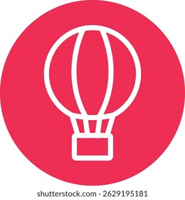 White Line Hot Air Balloon Icon on Pink Circle Background