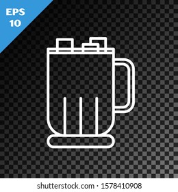 White line Hot chocolate cup with marshmallows icon isolated on transparent dark background. Merry Christmas and Happy New Year.  Vector Illustration