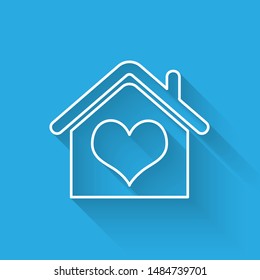 White line House with heart shape icon isolated with long shadow. Love home symbol. Family, real estate and realty.  Vector Illustration