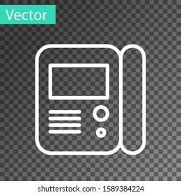 White line House intercom system icon isolated on transparent background.  Vector Illustration