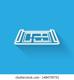 White line House plan icon isolated with long shadow.  Vector Illustration