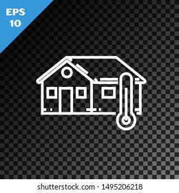 White line House temperature icon isolated on transparent dark background. Thermometer icon.  Vector Illustration