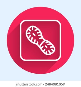 White line Human footprints shoes icon isolated with long shadow. Shoes sole. Red circle button. Vector