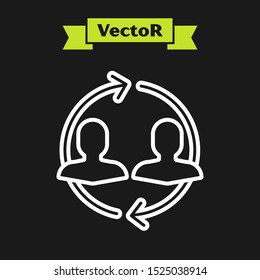 White line Human resources icon isolated on black background. Concept of human resources management, professional staff research, head hunter job.  Vector Illustration