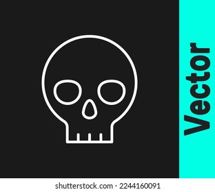 White line Human skull icon isolated on black background.  Vector