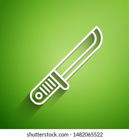 White line Hunter knife icon isolated on green background. Army knife.  Vector Illustration