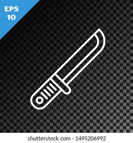 White line Hunter knife icon isolated on transparent dark background. Army knife.  Vector Illustration