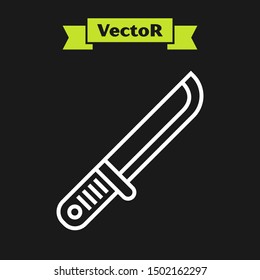 White line Hunter knife icon isolated on black background. Army knife.  Vector Illustration