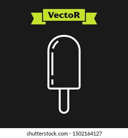White line Ice cream icon isolated on black background. Sweet symbol.  Vector Illustration