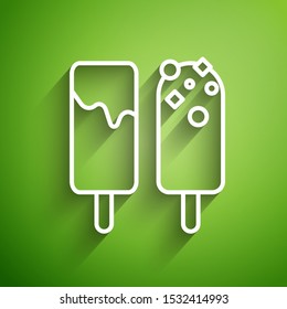 White line Ice cream icon isolated on green background. Sweet symbol.  Vector Illustration