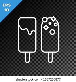 White line Ice cream icon isolated on transparent dark background. Sweet symbol.  Vector Illustration
