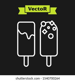 White line Ice cream icon isolated on black background. Sweet symbol.  Vector Illustration