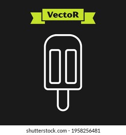 White line Ice cream icon isolated on black background. Sweet symbol.  Vector