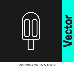 White line Ice cream icon isolated on black background. Sweet symbol.  Vector Illustration